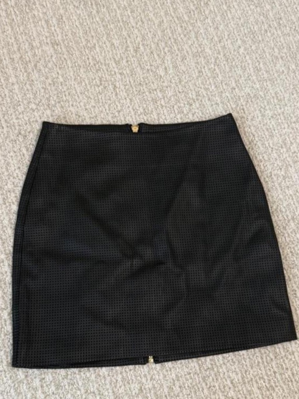 All Things Golden Black Perforated Zip Mini Skirt XS NWT